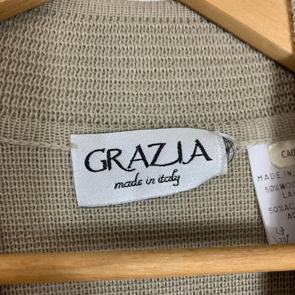 Grazia Made In Italy Wool Blend Button Front Cardigan  Neutral Womens Sz 14 Luxe - Picture 3 of 10